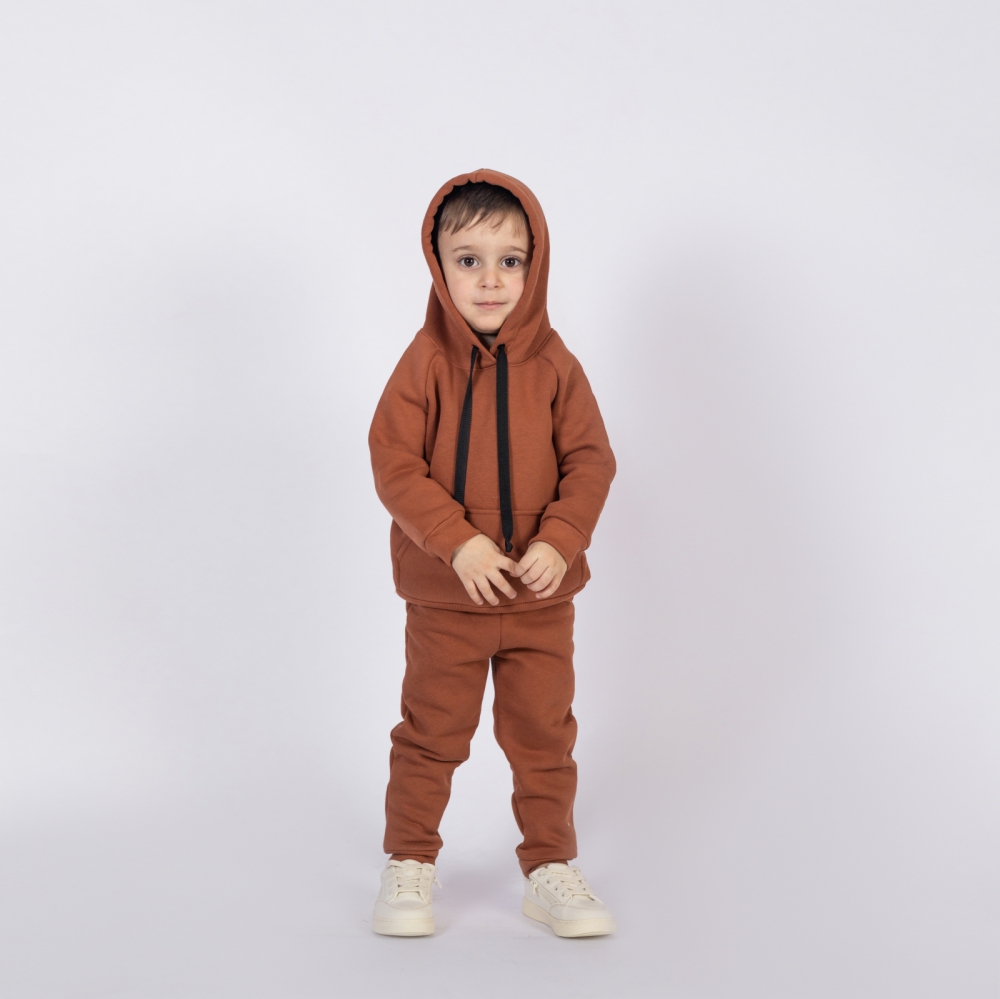 296-ТР. Свитшот с капюшоном  + Штаны, хлопок 65%, 35% ПЭ, 3-х нитка (начес) терракот 80,86,92