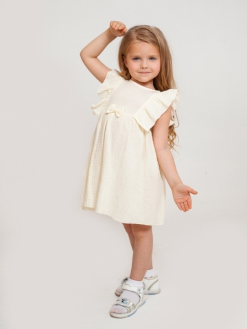 Купить 322-СЛ. Платье из муслина детское, хлопок 100% сливочный, р. 74,80,86,92 в Вологде
