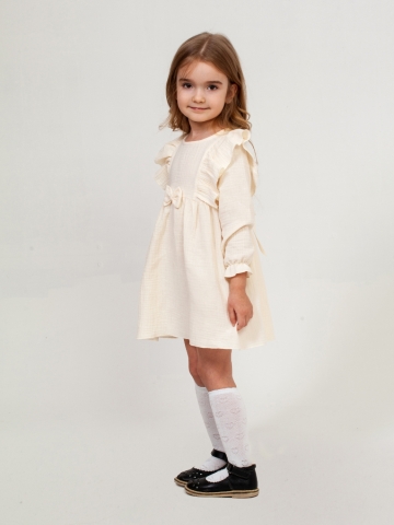 Купить 321-СЛ. Платье из муслина детское, хлопок 100% сливочный, р. 74,80,86,92 в Вологде